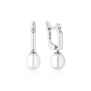 Cercei argint lungi cu perla naturala alba si cristal cu tortita DiAmanti SK22380EL_W-G (Argint 925‰ 2,45 g.)